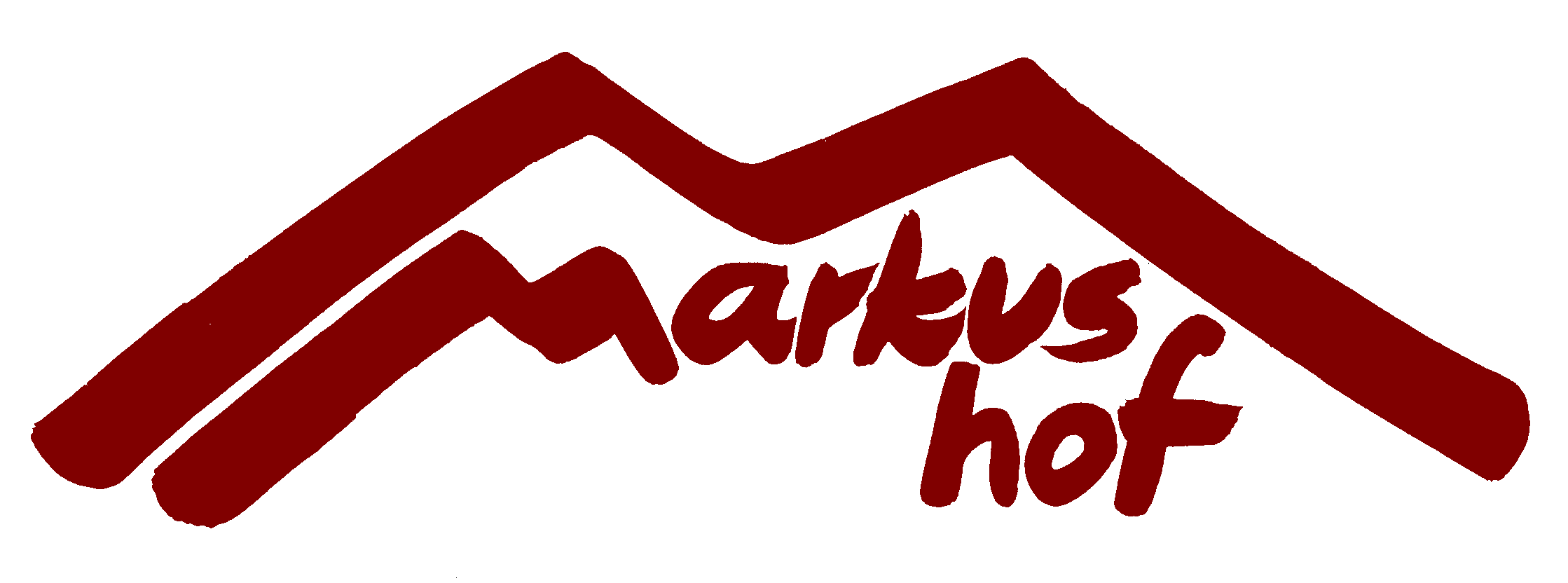 Logo Markushof: Ein rotes M bildet ein Dach, darunter der Schriftzug Markushof.